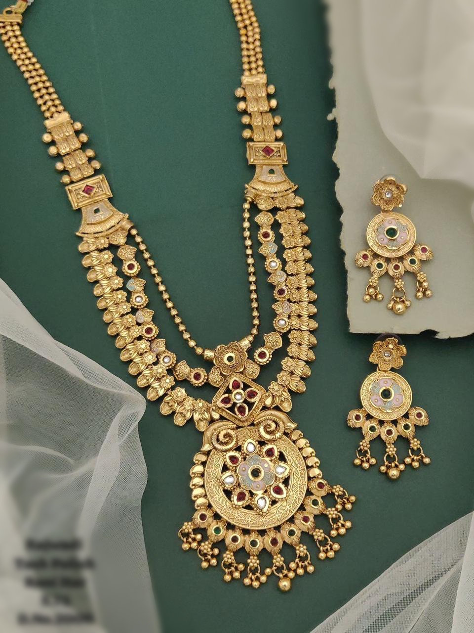 Traditional Rajasi Vriksha Antique Temple Jewellery Set with Earrings for Women