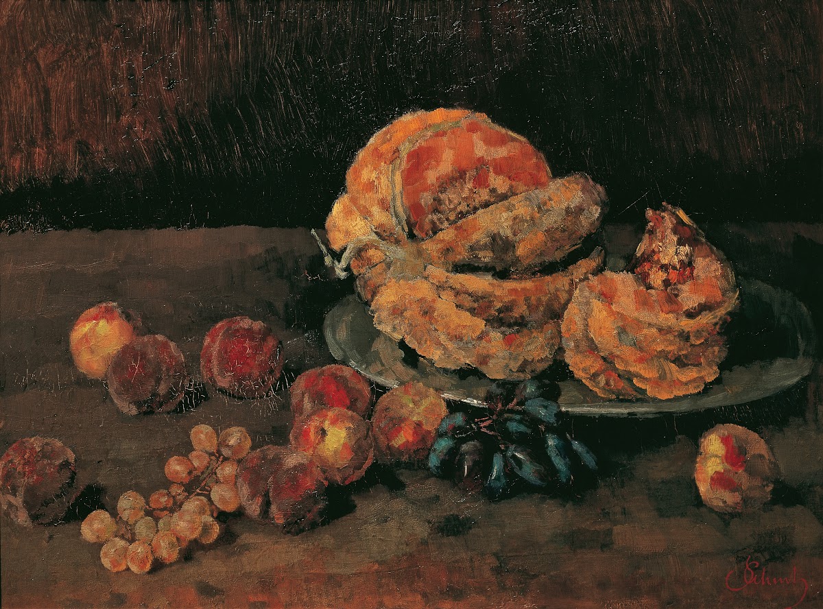 Stillleben mit Kürbis Pfirsich und Weintrauben 1884