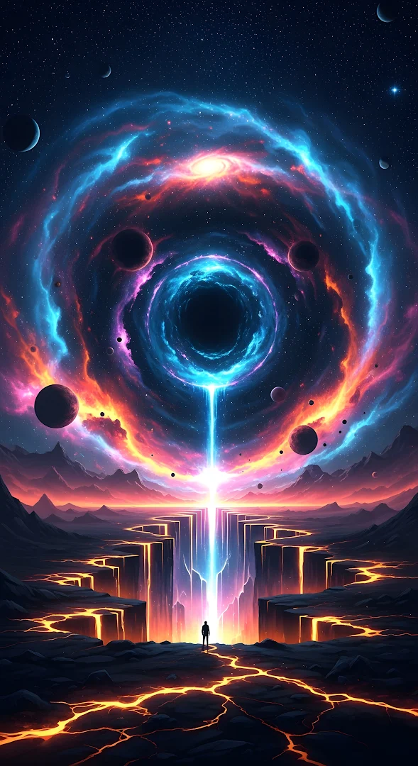 Cosmic Portal Beam over Glowing Cracked Earth