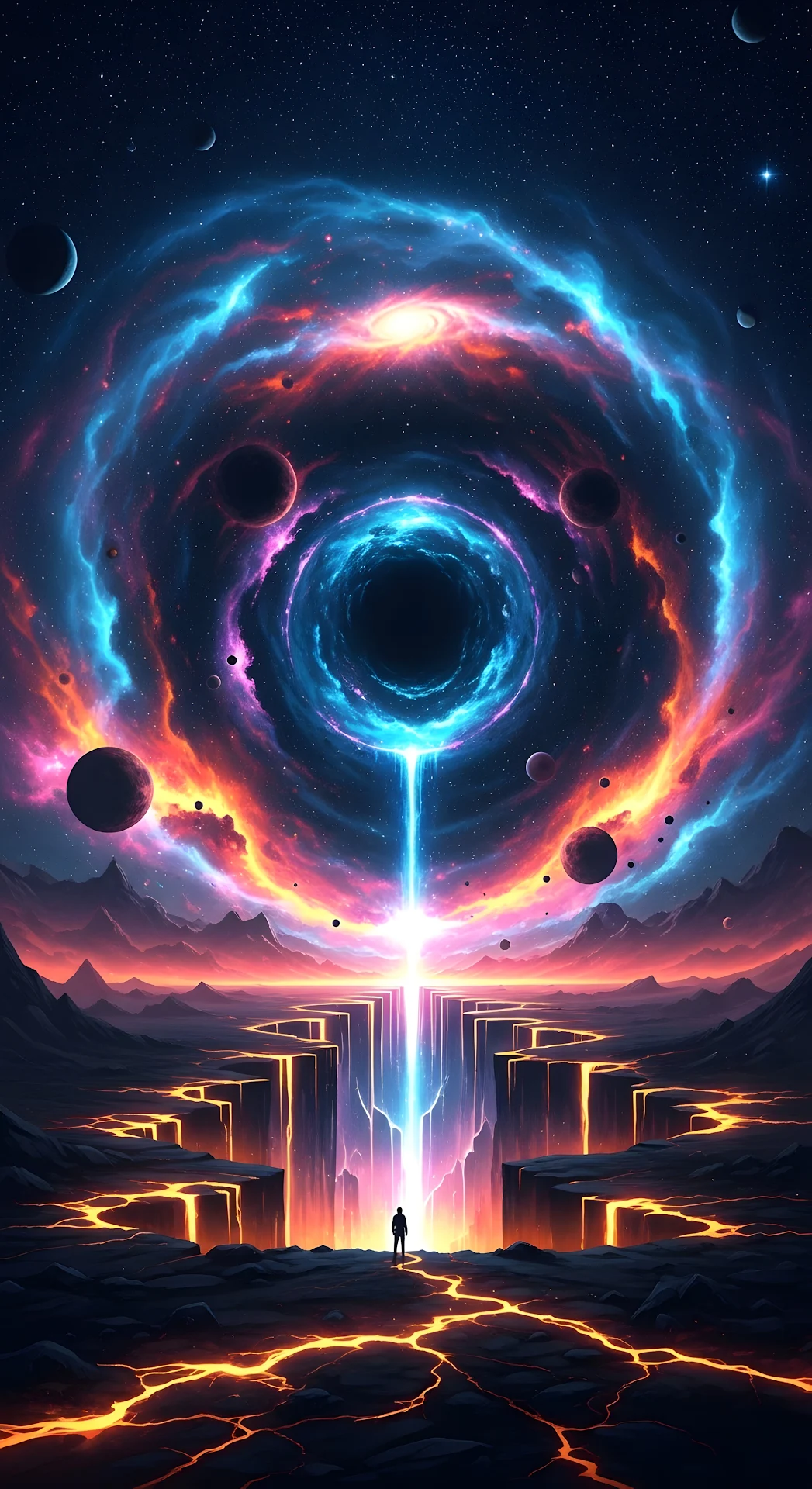 Cosmic Portal Beam over Glowing Cracked Earth - Free 4K mobile Wallpaper