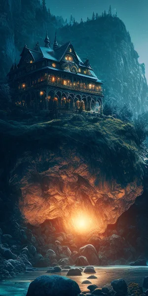 Landscape, Fantasy Castle, Ai Art, Waterfall, Water 4K Wallpaper Background