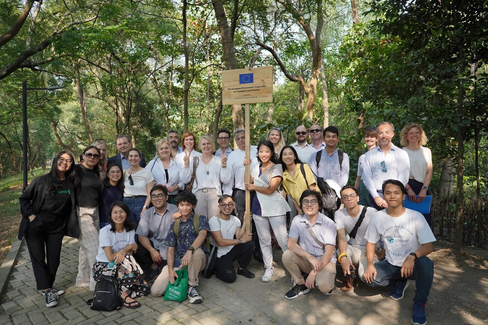 The European Parliament’s Committee on Transport and Tourism (TRAN) collaborates with CarbonEthics and Bumi Journey in a mangrove planting activity in the Thousand Islands.