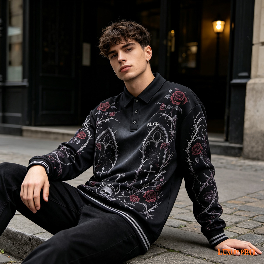 Long-Sleeve Zip-Up Polo With Wide Cuffs And Inside Pockets