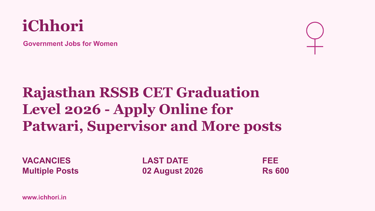 Rajasthan RSSB CET Graduation Level 2026 - Apply Online for Patwari, Supervisor and More posts - iChhori