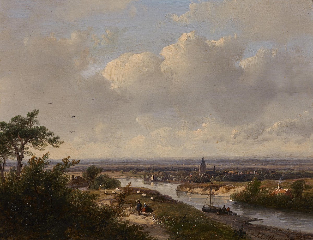 FlußLandschaft Mit Dorf 1852