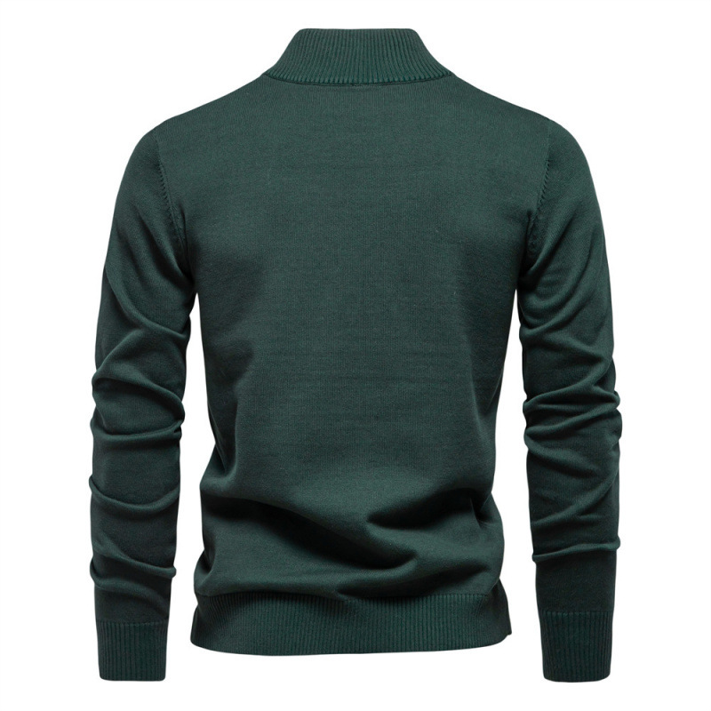 Men's knitted sweater with stand-up collar and zipper