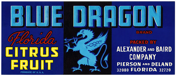 Blue Dragon Florida Citrus Fruit Label 1930 1950