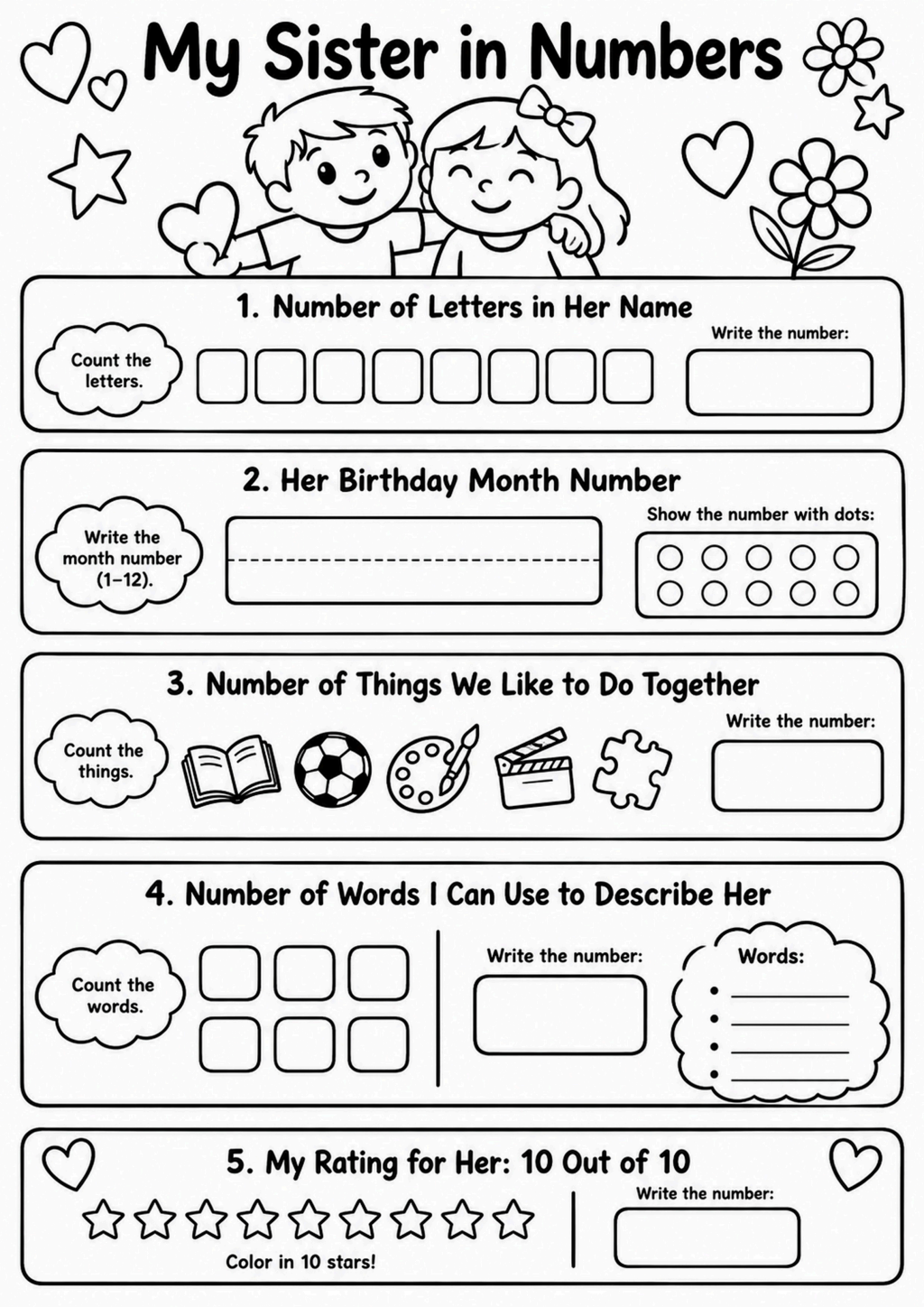 My Sister in Numbers Worksheet