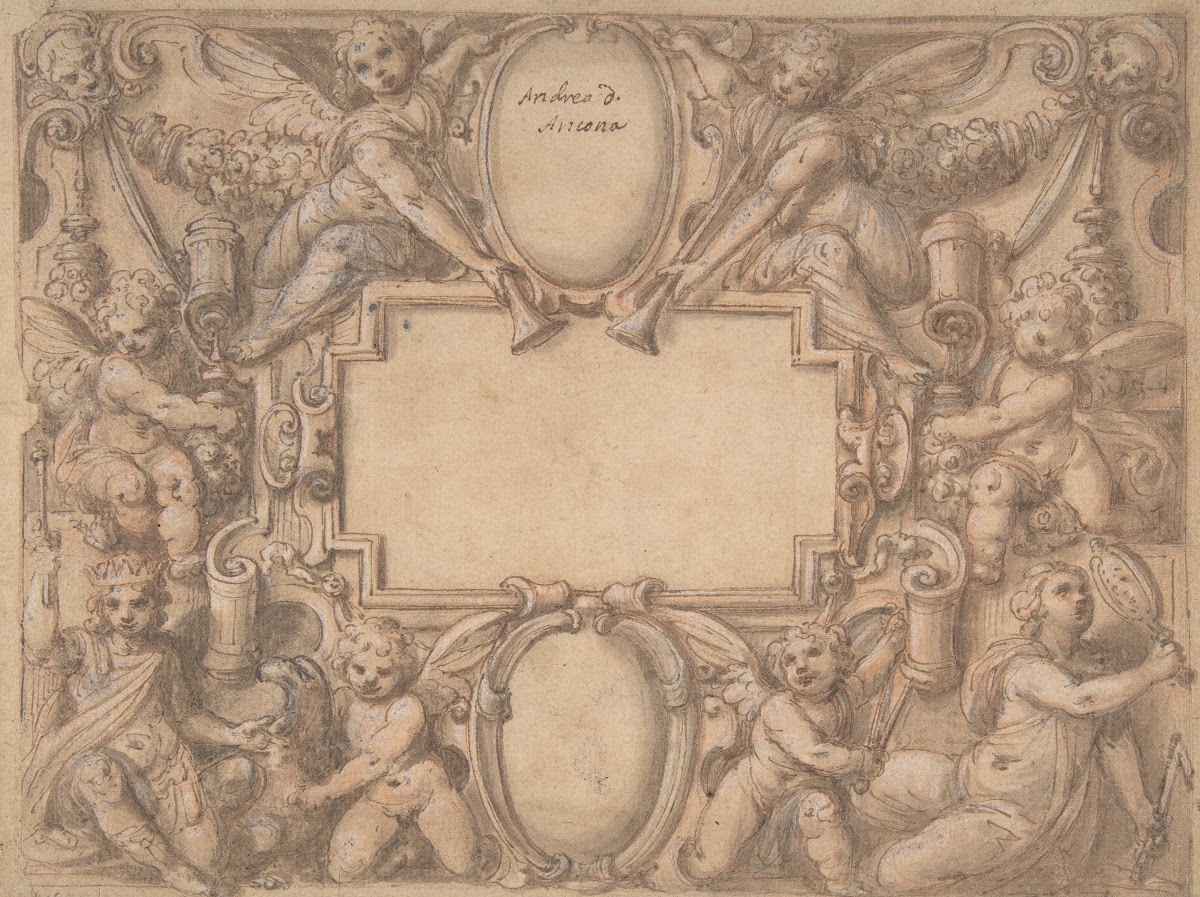 A Cartouche and Two Shields Surrounded by Allegorical Figures 15701631