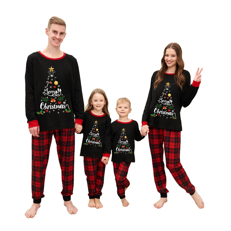 Christmas Family Pajama Set with Plaid Pattern