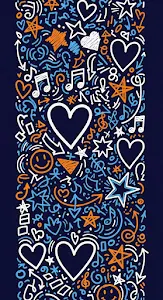 Vertical Abstract Doodle Background with Hearts, Stars, and Music Notes