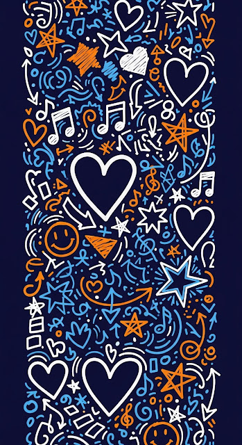 Vertical Abstract Doodle Background with Hearts, Stars, and Music Notes - Free mobile Wallpaper