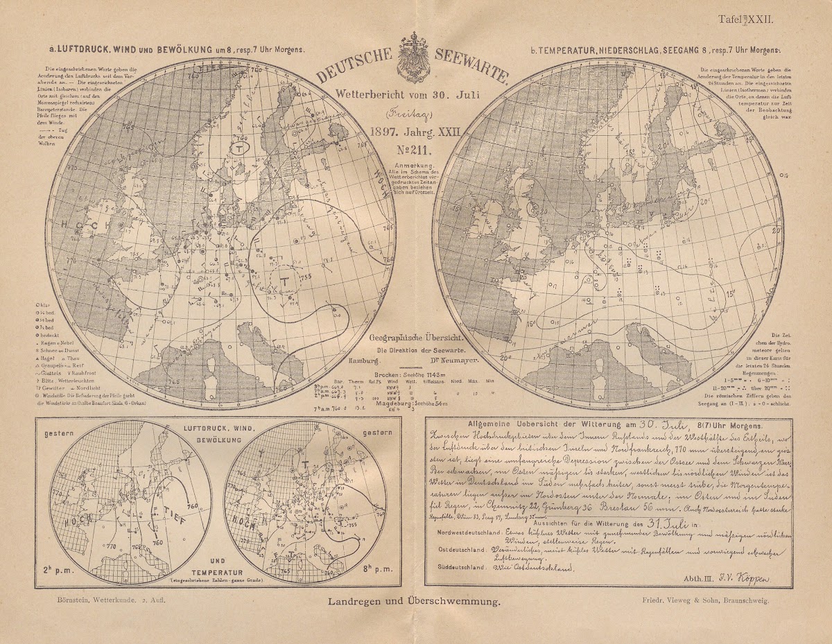 Wetterkarte Landregen und Überschwemmung 1906