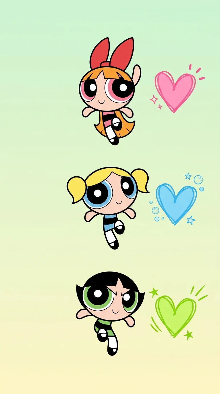Charming Pastel Green and Yellow Pattern of Classic Cartoon Heroines - Free 4K mobile Wallpaper