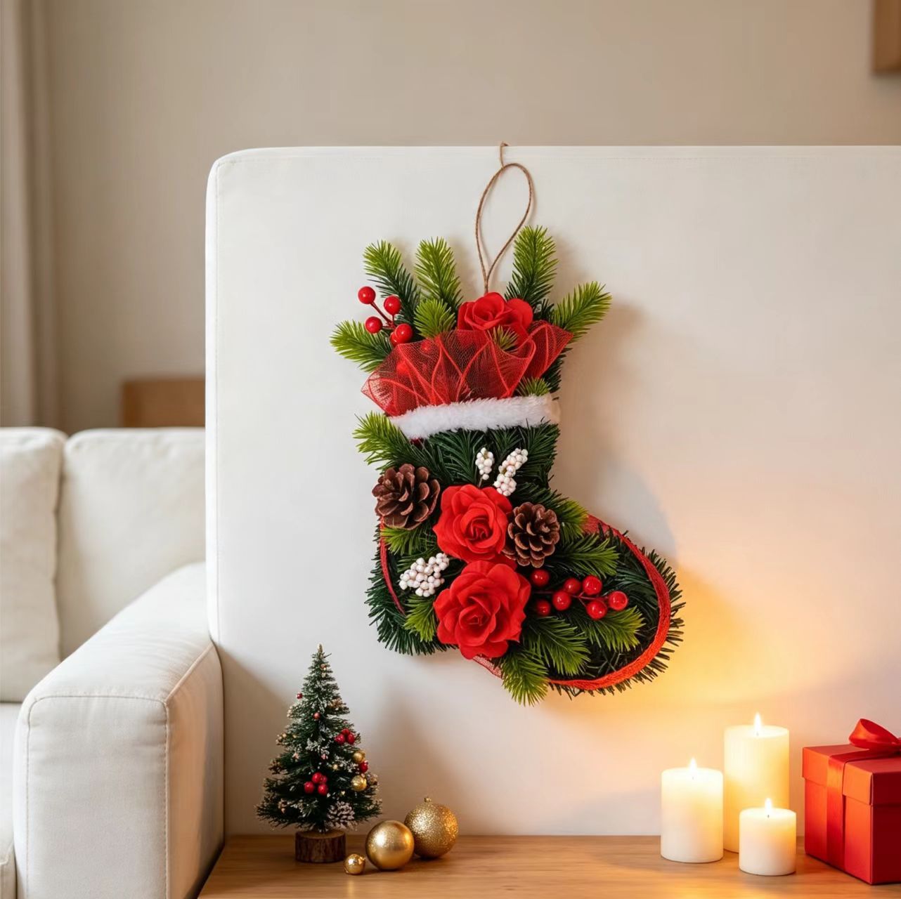 Christmas wreath in boot shape