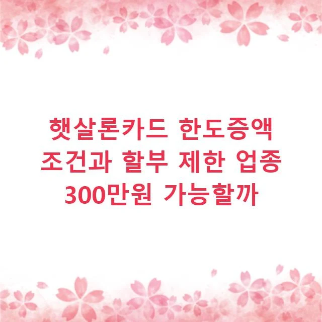 햇살론카드 한도증액 조건과 할부 제한 업종 300만원 가능할까