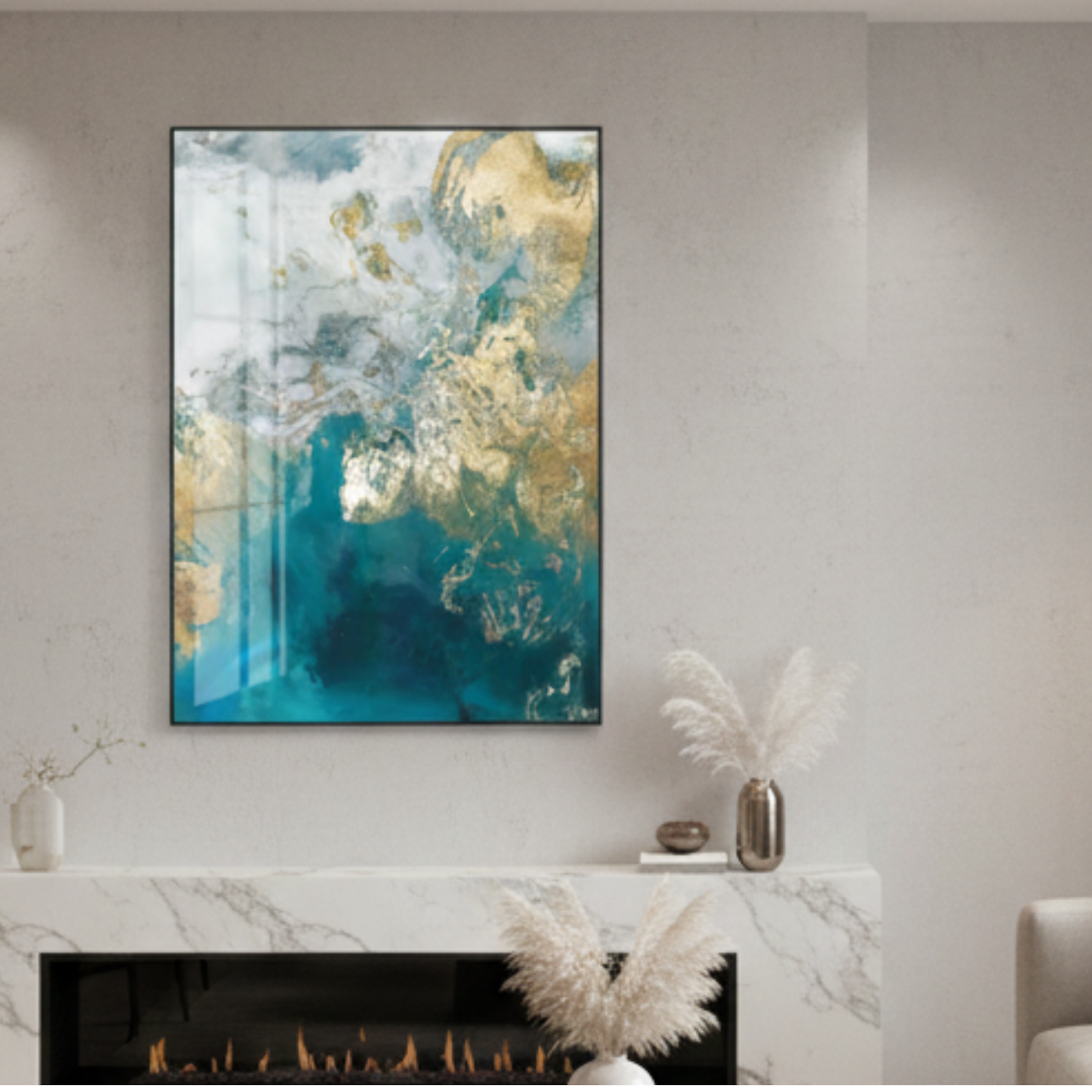Premium Abstract Watercolor Canvas Print Blue And Gold Style B Wall Art - Image 2