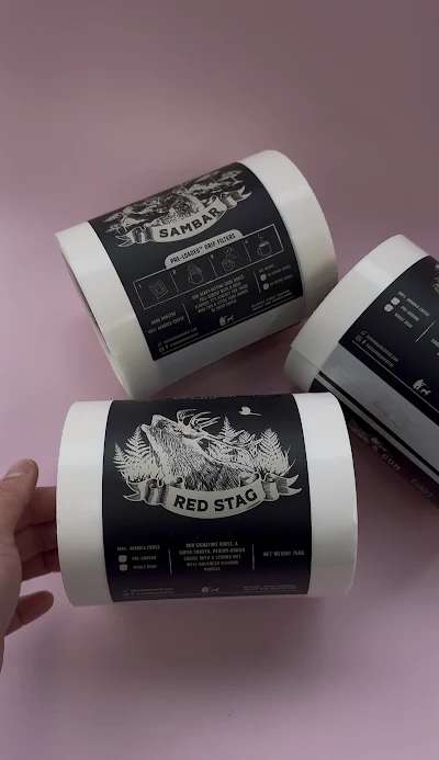 Labels on Rolls printed in Melbourne by Sticky Sitch