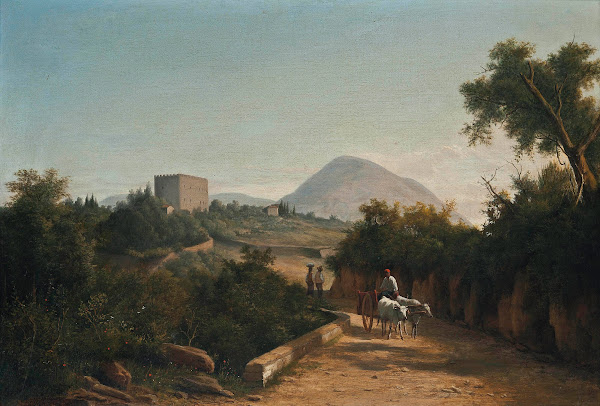Travellers on an Italian country road