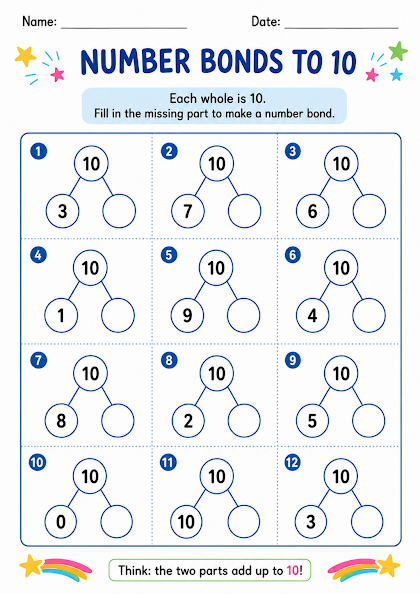 Number Bonds to 10 Worksheet
