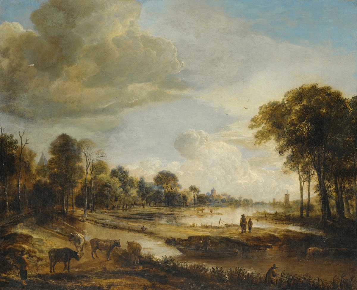 A River Landscape With Figures And Cattle
