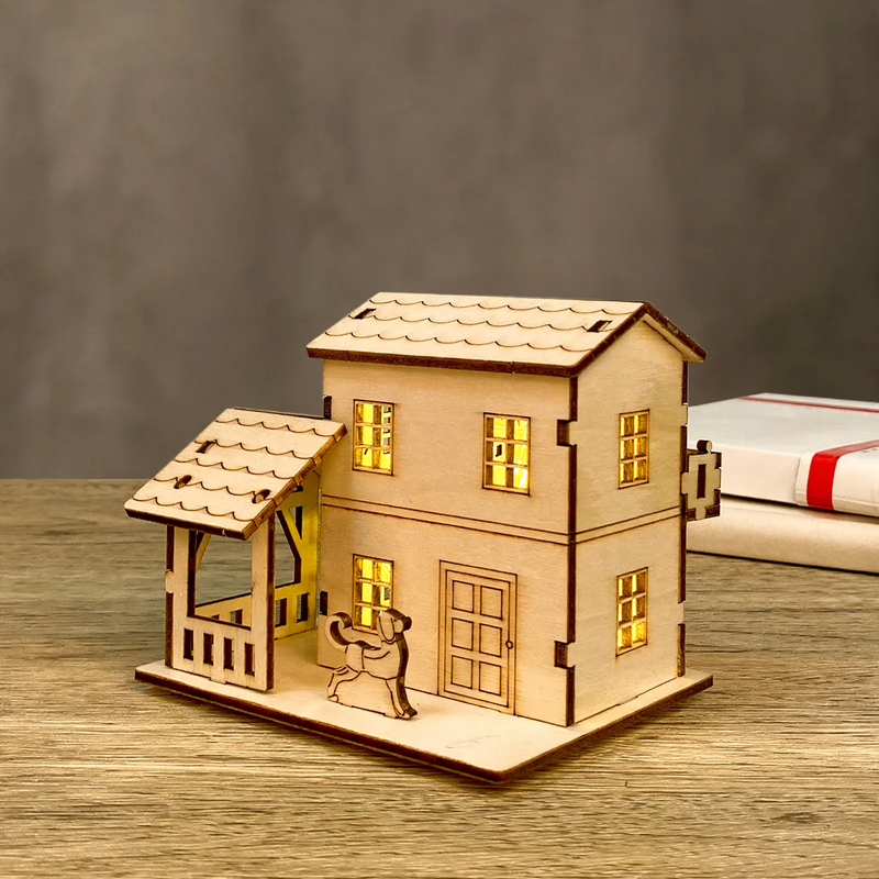 Decorative wooden Christmas light house for DIY