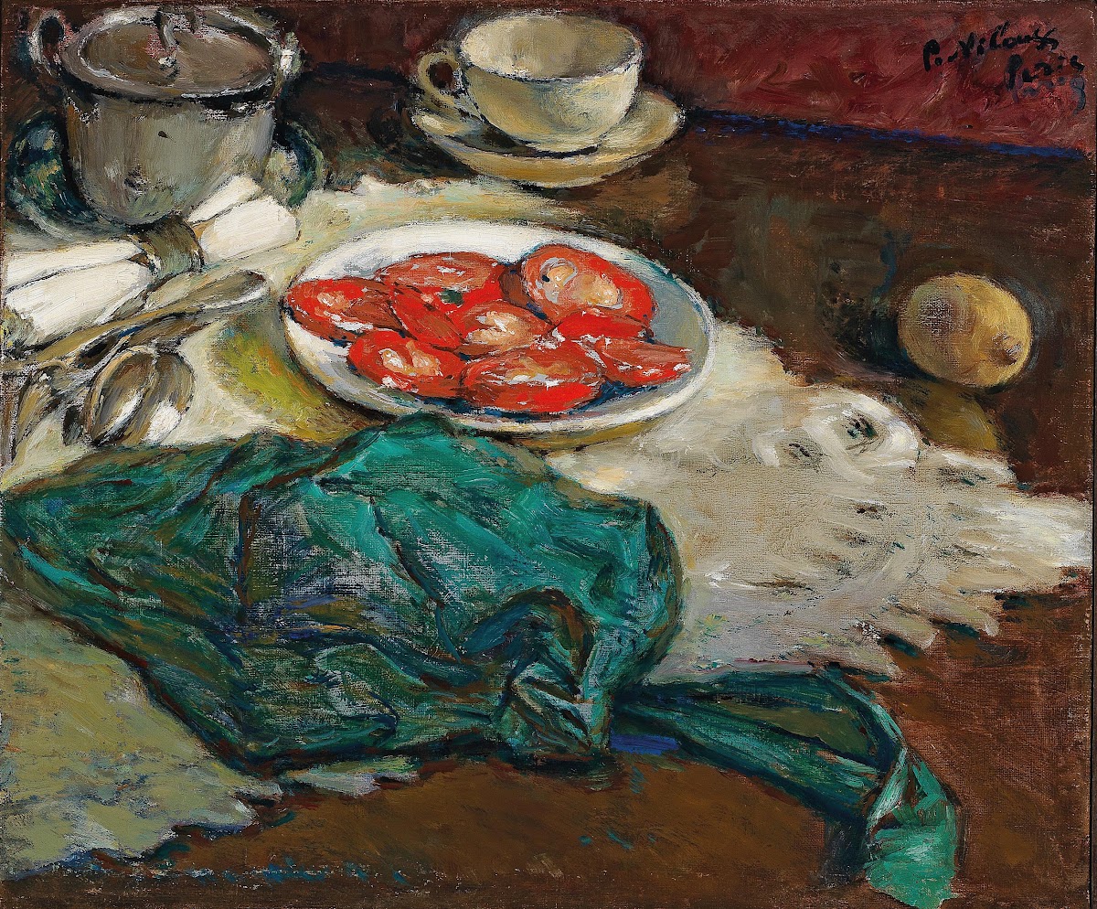 Tomates coupées et tablier vert