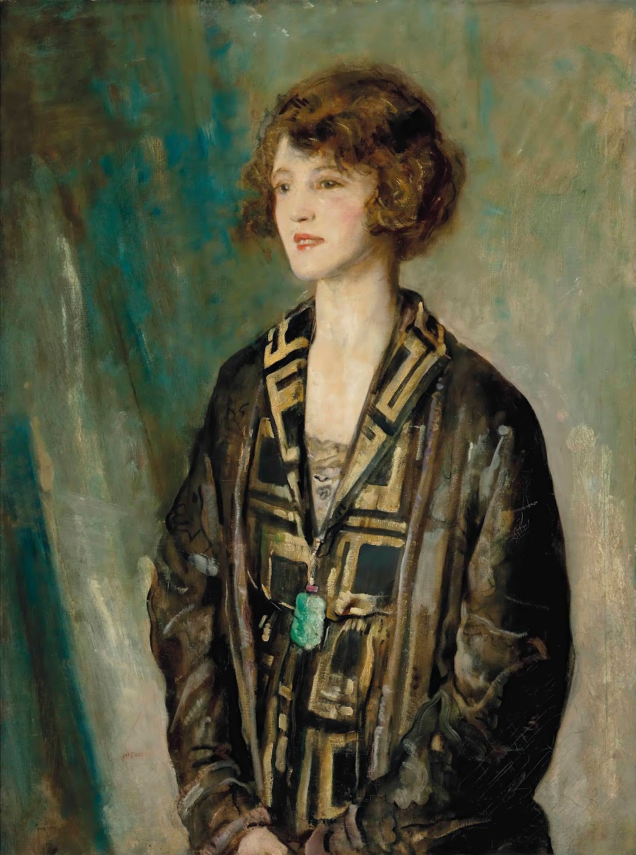 Portrait of Mrs Charles Romer Williams wearing a jade pendant