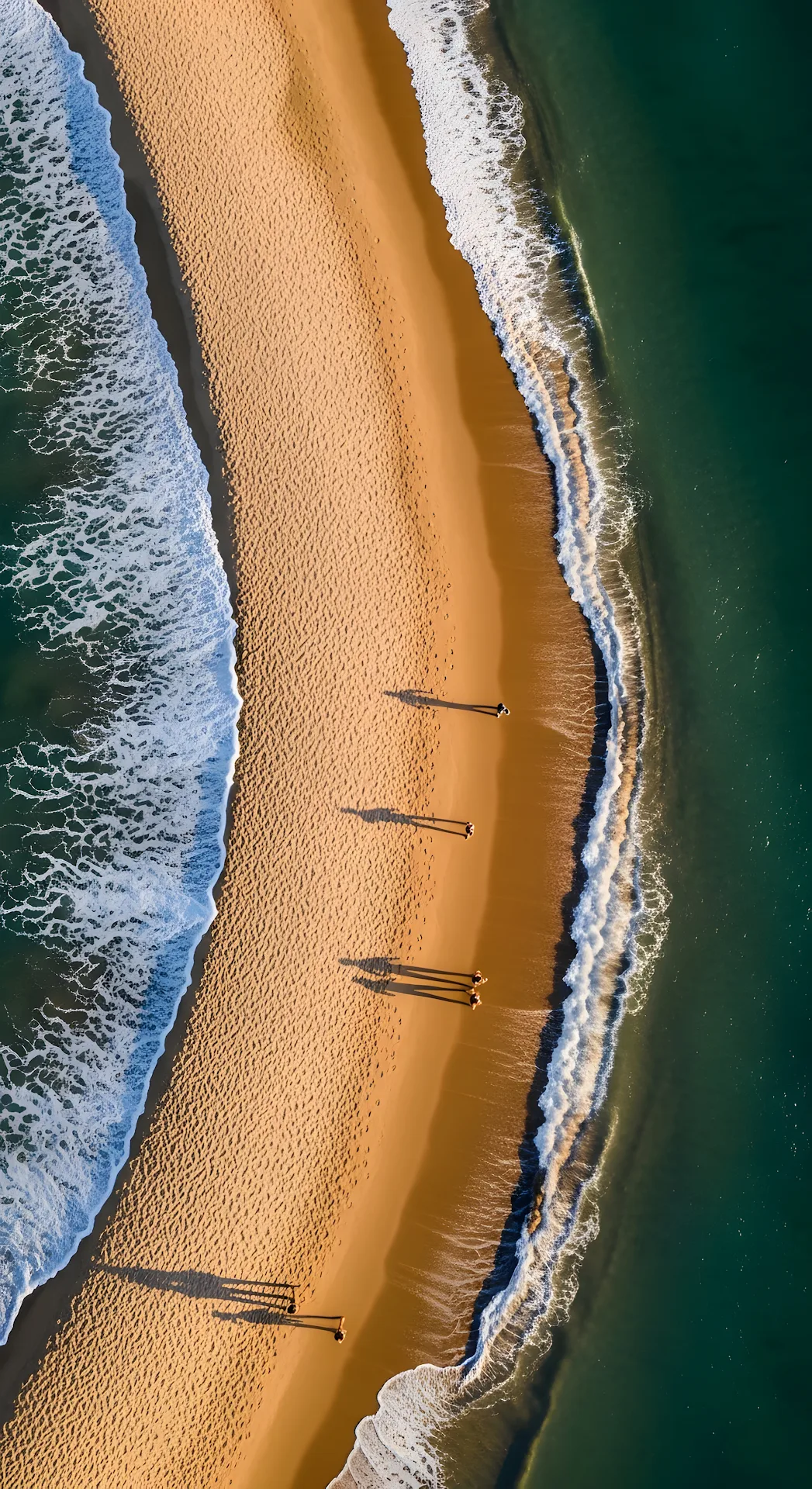 Overhead Aerial View of Beach Shoreline with Long Shadows at Sunset - Free 4K mobile Wallpaper