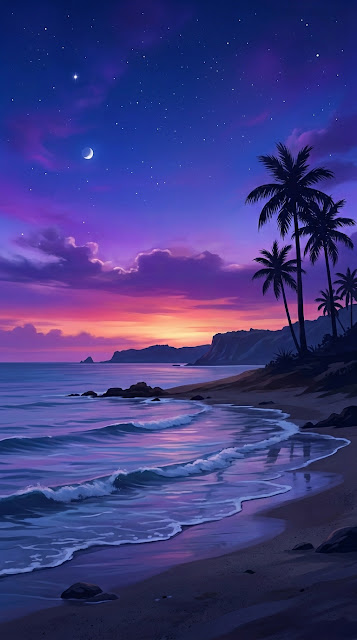 Tranquil Twilight Seascape Digital Painting - Free mobile Wallpaper