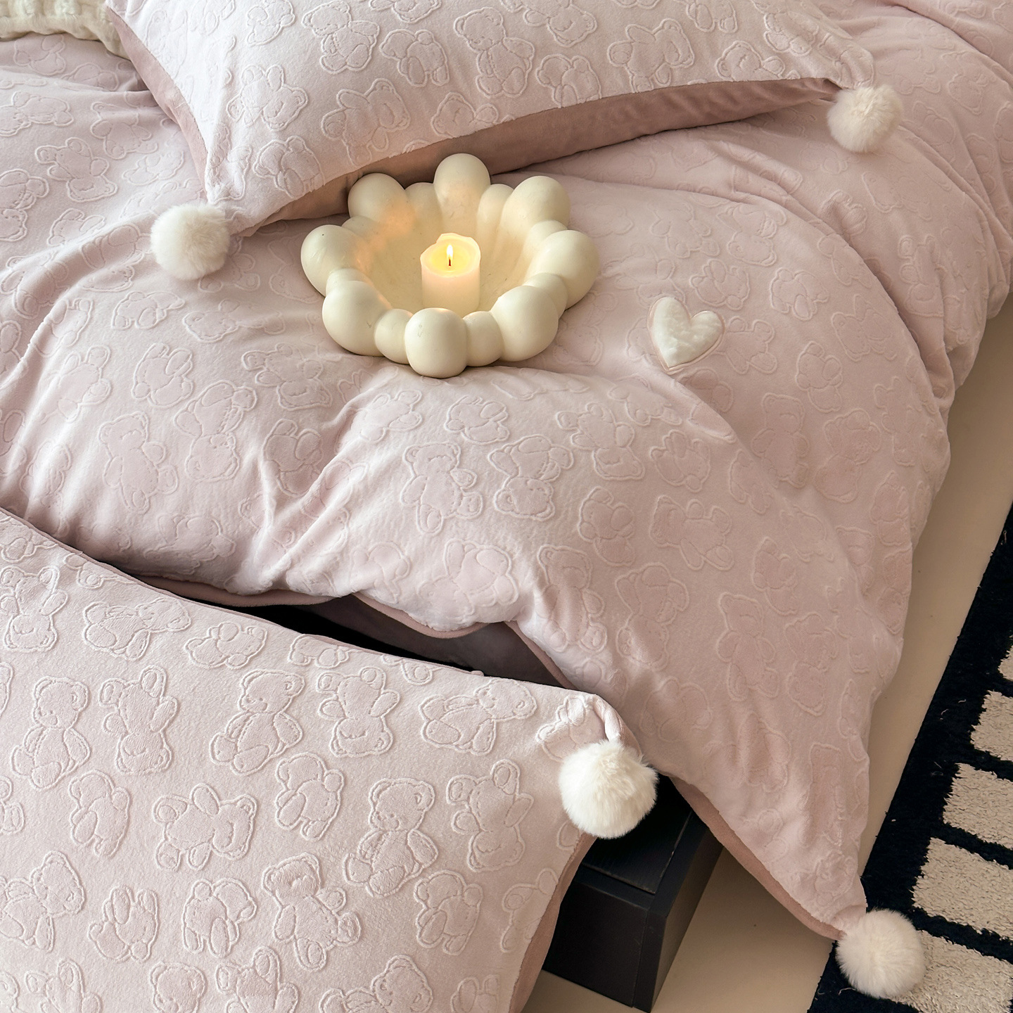 Milk Fiber Fleece Bedding Set, Thickened, with Embossing