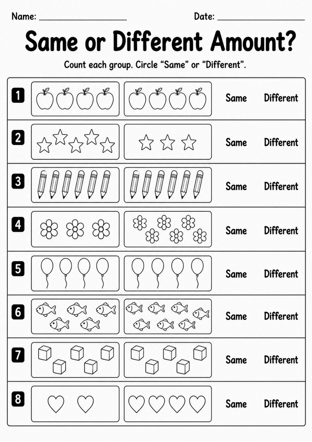 Same or Different Amount? Worksheet