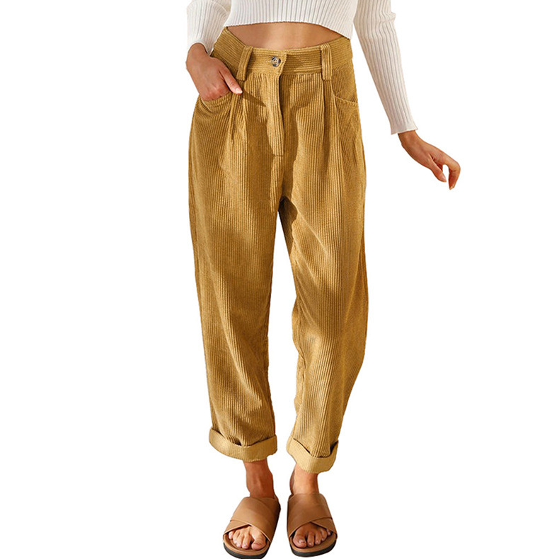 Damen-Freizeithose, Cord, hohe Taille, weiter Schnitt