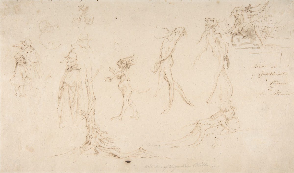 Studies of Imaginary Woodland Creatures and Other Figures mid 19th century
