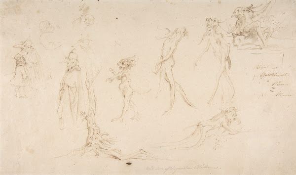 Studies of Imaginary Woodland Creatures and Other Figures mid 19th century