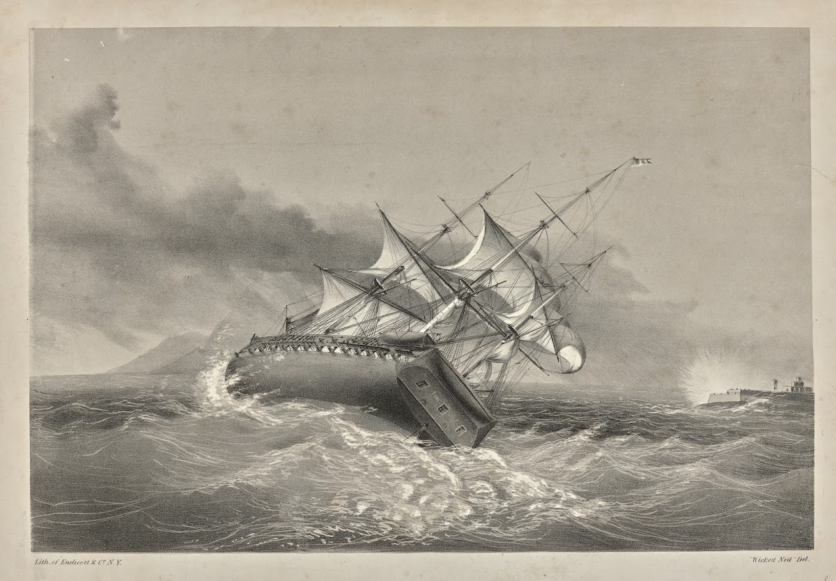 U S Frigate Savannah Struck by a heavy Squall when entering the Harbor of Rio de