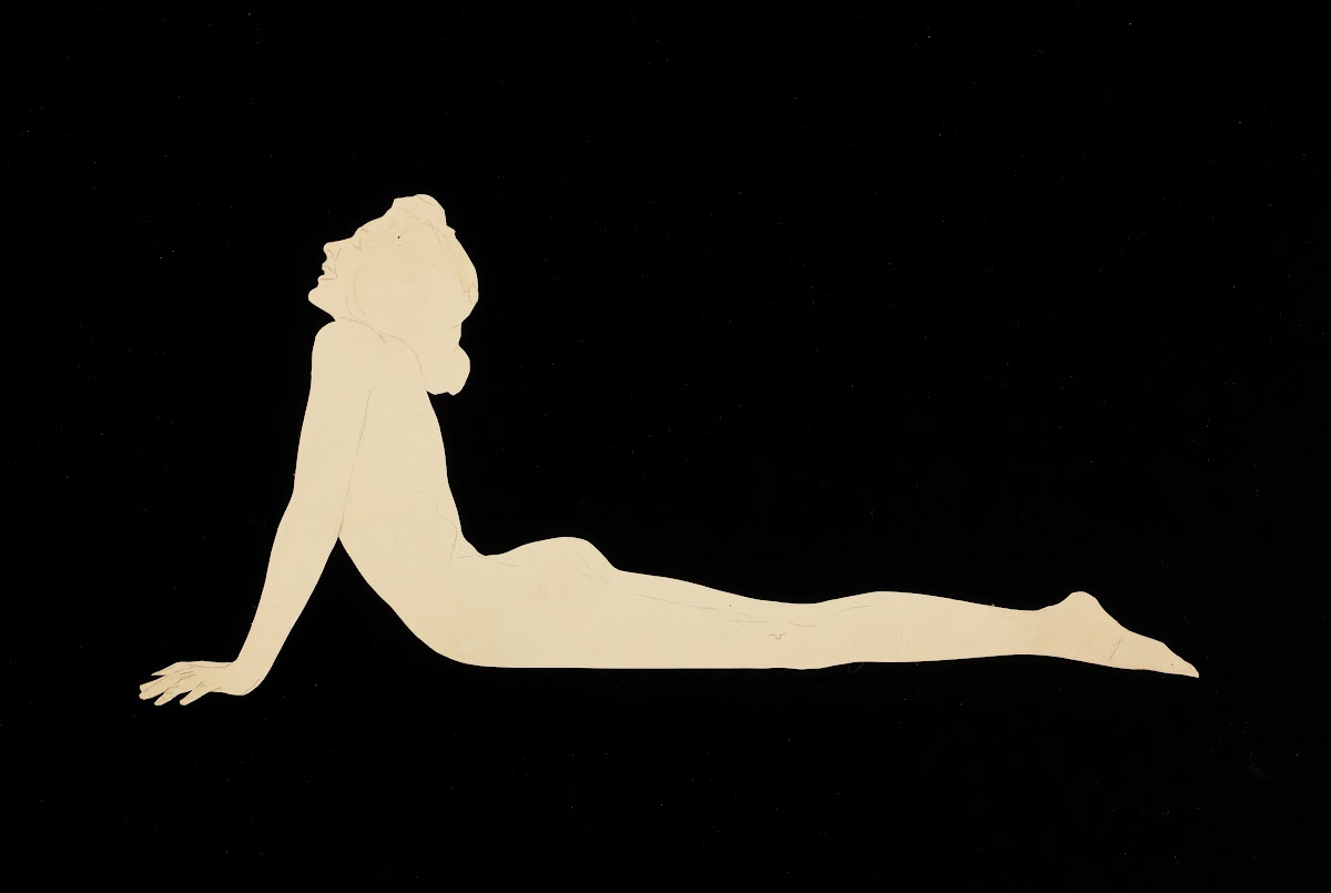 Supine Woman Raising Her Head to Watch Geese preliminary drawing 1924