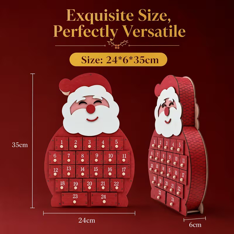 Christmas Advent Calendar made of wood, 24 compartments