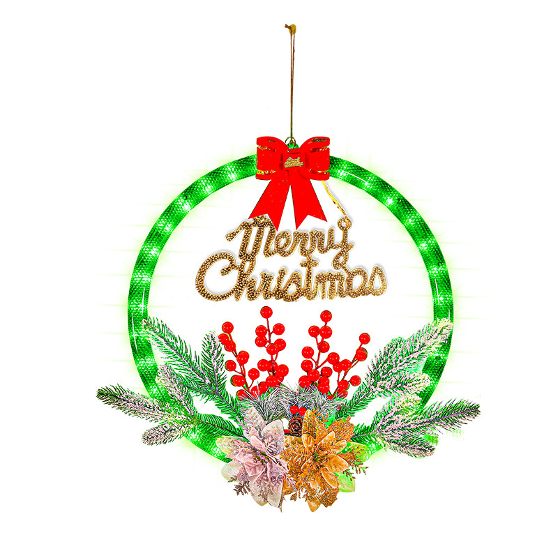 Glowing Christmas wreath with Merry Christmas inscription