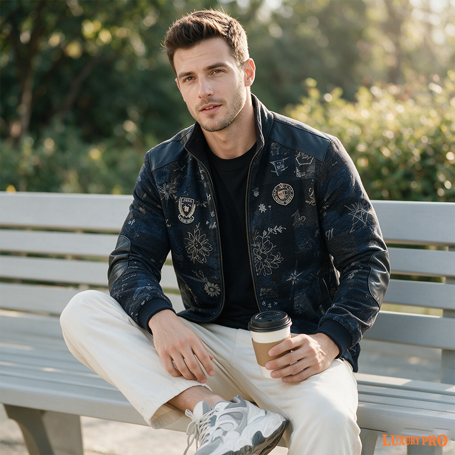2D patchwork button-down zipper cardigan