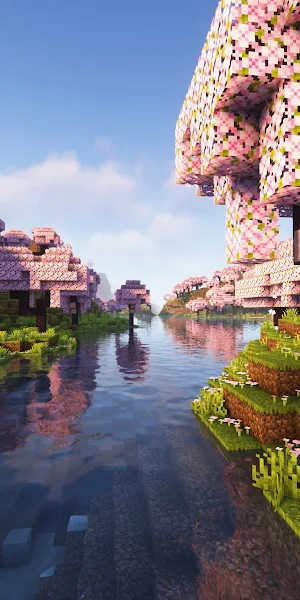 Cherry Blossom, Water, Minecraft, Video Games, Cube 4K Wallpaper Background