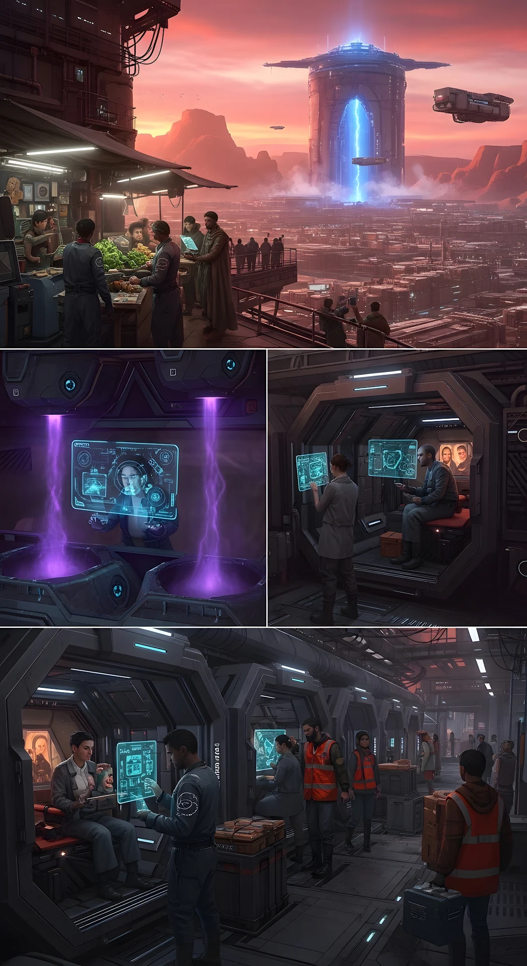 Dystopian Sci Fi City Life Collage Red Sky - Free 4K mobile Wallpaper