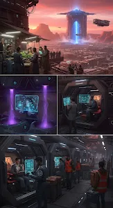 Dystopian Sci Fi City Life Collage Red Sky