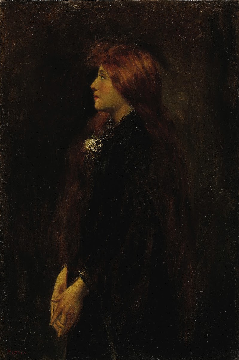 Portrait Red Haired Beauty Standing in Profile