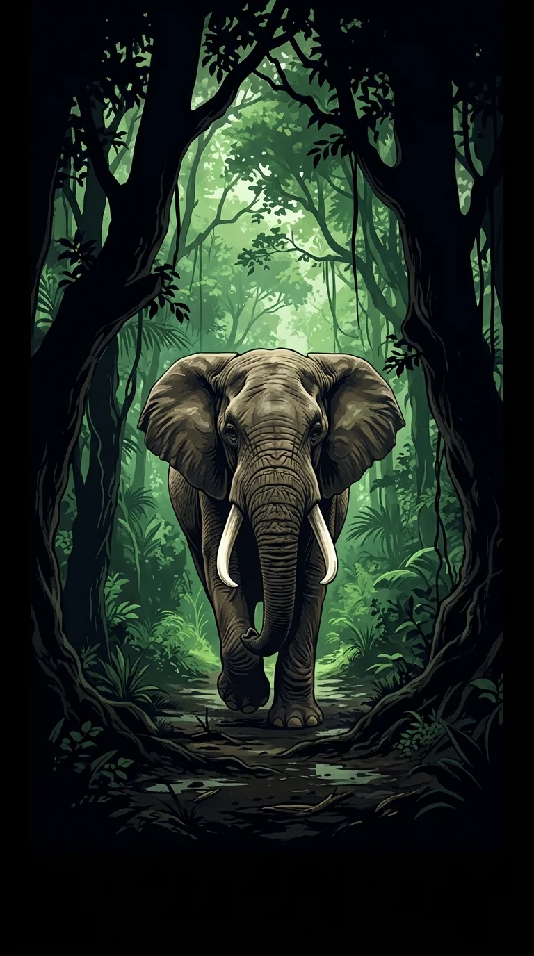 African Elephant Silhouette Forest Walk Graphic Art - Free 8K and 4K mobile Wallpaper Background
