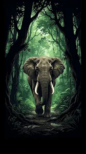 African Elephant Silhouette Forest Walk Graphic Art