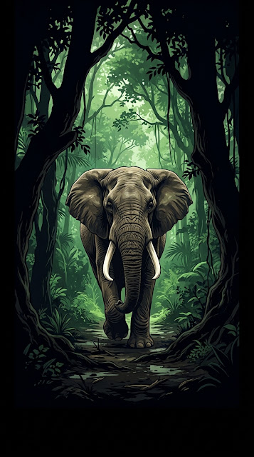 African Elephant Silhouette Forest Walk Graphic Art - Free mobile Wallpaper