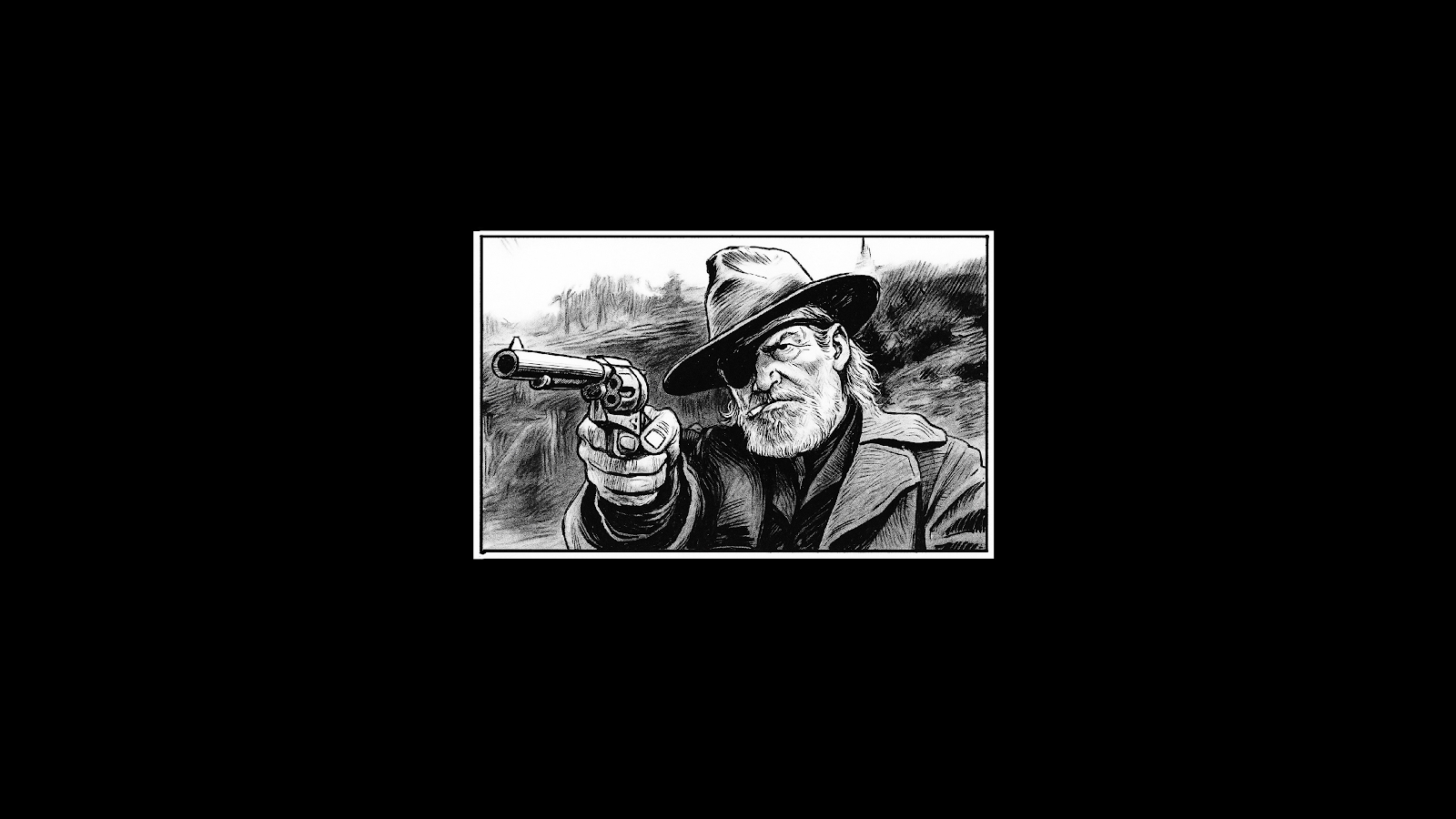 One Eyed Cowboy Aiming Gun - Comic Book Illustration 4K Wallpaper (3840x2160)