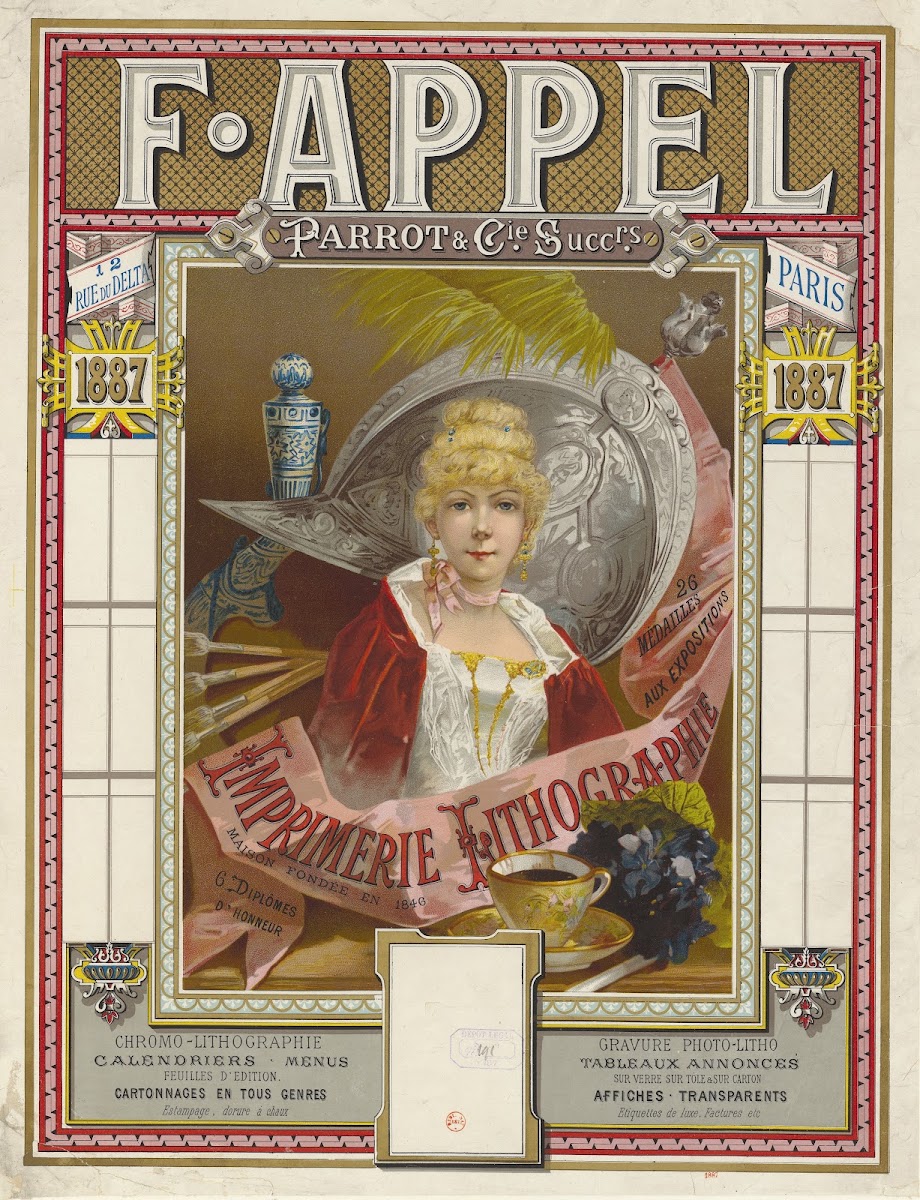 F Appel Parrot  Cie Successeurs 12 rue du Delta 1887 imprimerie lithographie 188