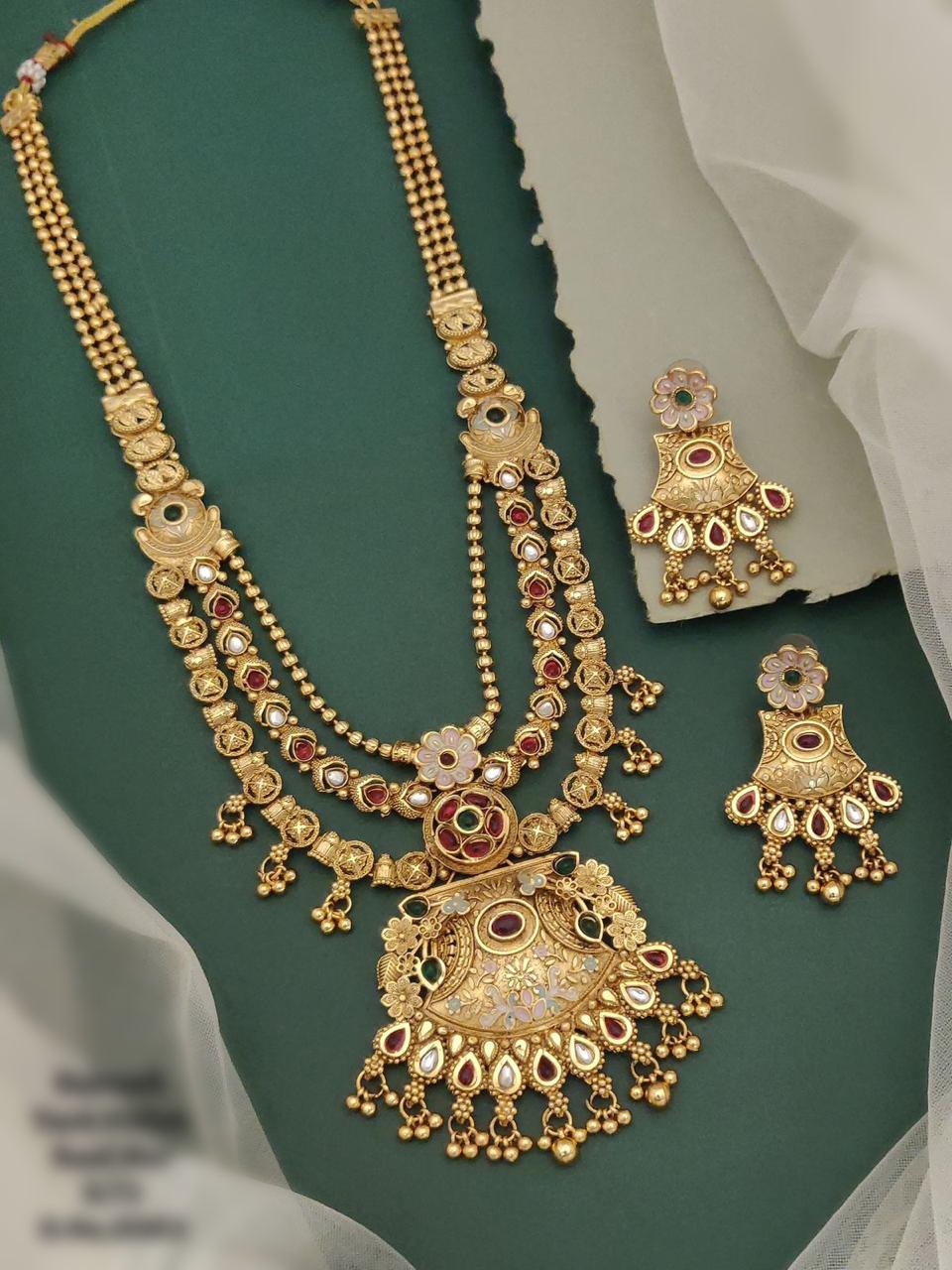 Traditional Rajasi Vriksha Antique Temple Jewellery Set with Earrings for Women